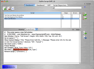 FmPro Script Diff - Script Errors Display - Mac OS X