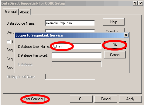 Figure 22 - Test FileMaker 7 ODBC DSN