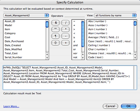 FileMaker Query Script - Using DoSQL plug-in