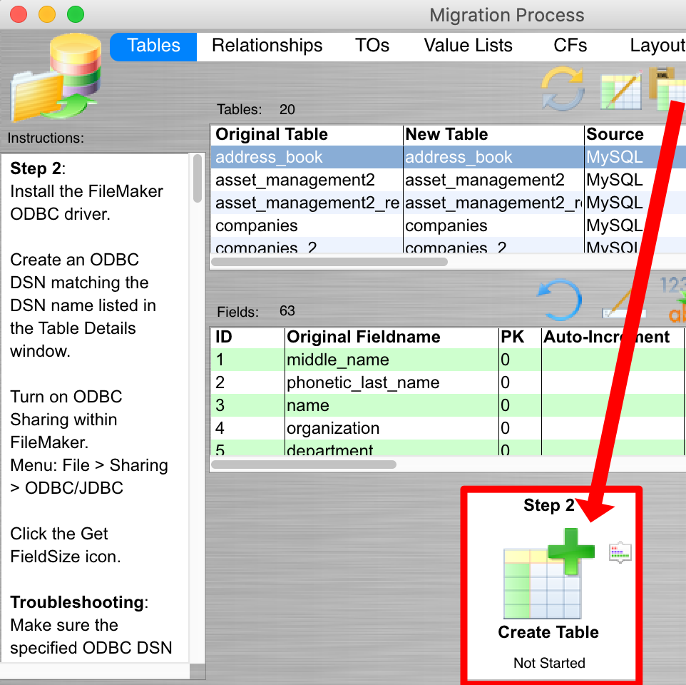 Step #2 - Create Tables in FileMaker Pro