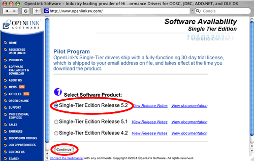 [Figure 15 - Click the Radio Button for the Latest Release of Single-Tier Edition Software, then Click the Continue Button]