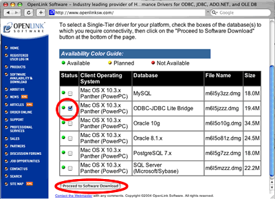 [Figure 17 - Click the Checkbox for ODBC-JDBC Lite Bridge, Then Click the Proceed to Software Download Button]